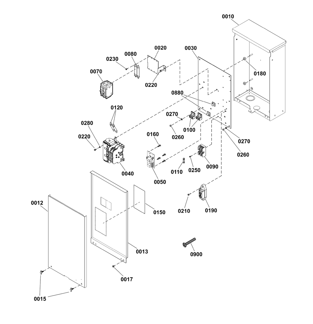 Transfer Switch - Hingeless Enclosure Diagram and Parts List for 071100-00  Briggs and Stratton Generator